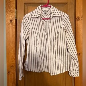 Nine West White and Black Striped Button Down Shirt